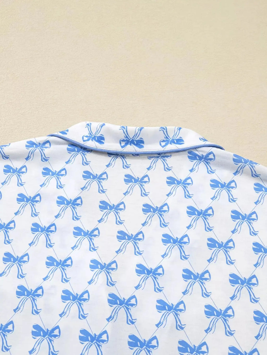 Bow Print Long Sleeve Shirt and Pants Pajama Set