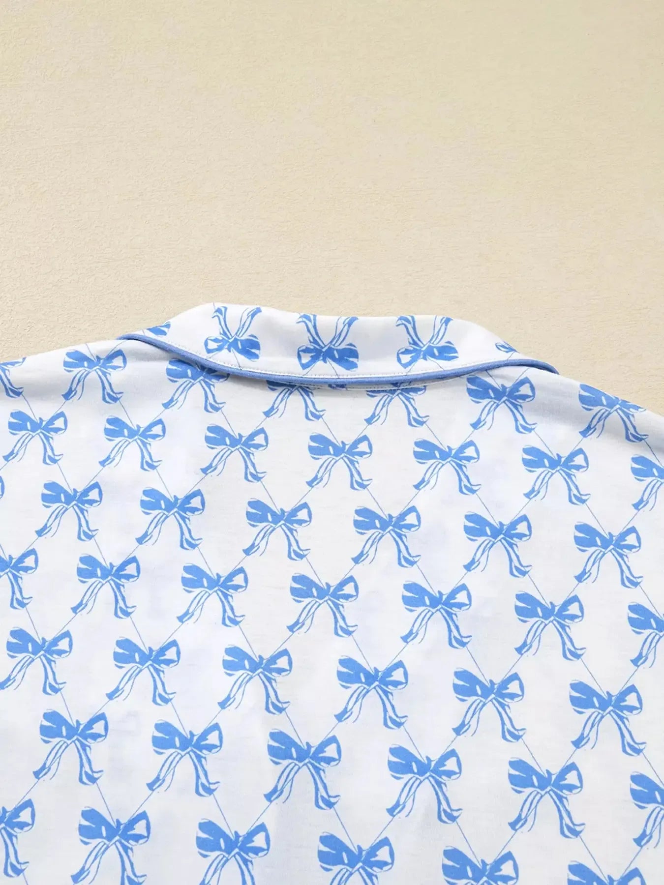 Bow Print Long Sleeve Shirt and Pants Pajama Set