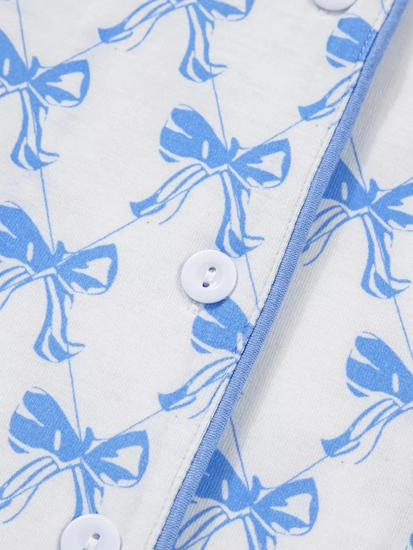 Bow Print Long Sleeve Shirt and Pants Pajama Set