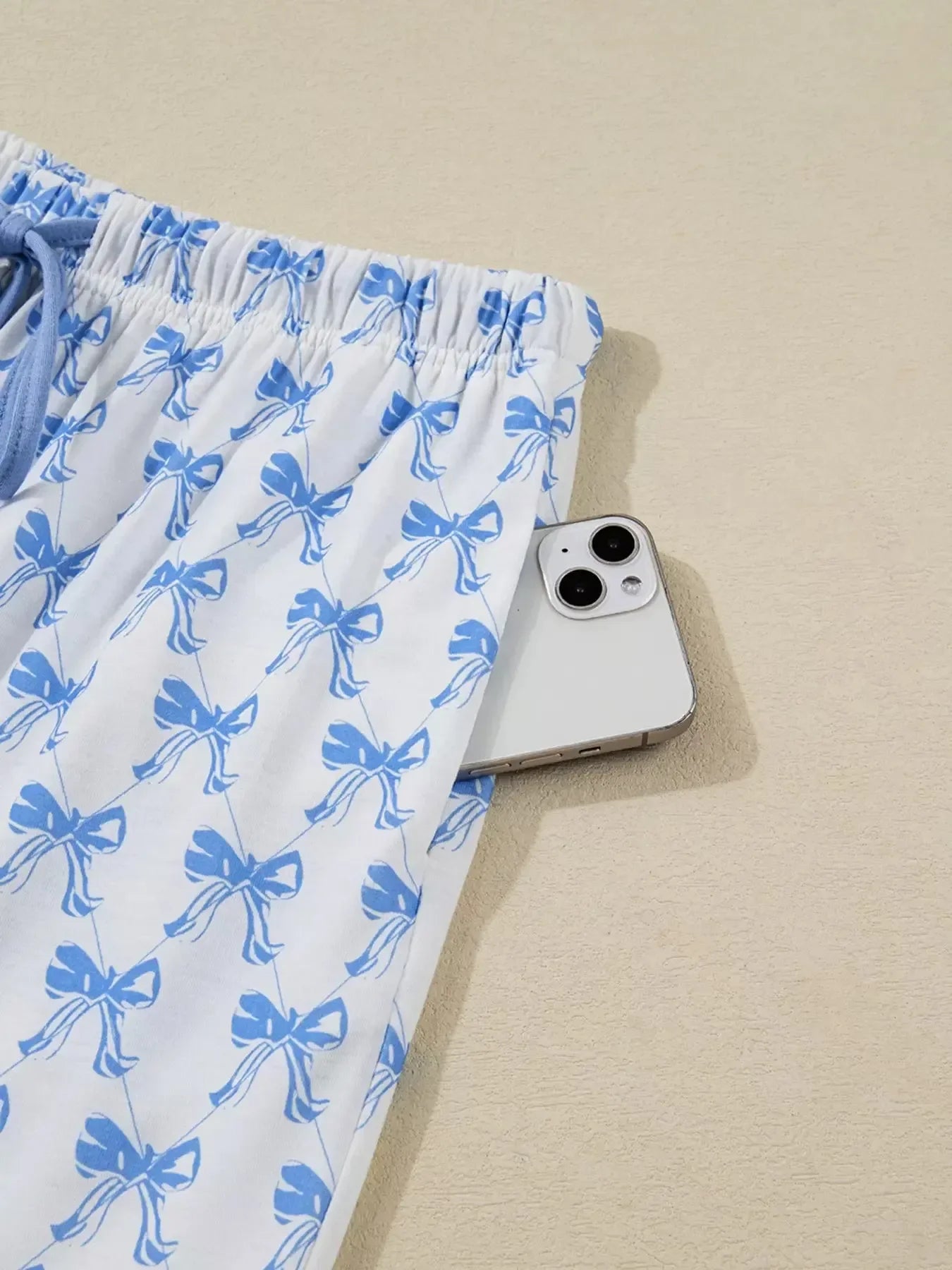 Bow Print Long Sleeve Shirt and Pants Pajama Set